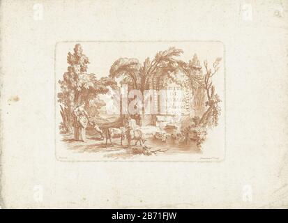 Landschap traf Herderin en schapen bij fontein Suite de Paysage (titel op object) Landschaft mit Schäferei und Schafen am Brunnen. Titeldruck für Serien von Landschaften mit unbekannter Anzahl pränten. Hersteller: Druckmaschine: Gilles Demarteau (denkmalgeschütztes Eigentum) zum Zeichnen: Jean Pierre Louis Laurent Houel (denkmalgeschütztes Gebäude) Datum: 1732 - 1776 Physikalische Merkmale: Druckzeichnung, Radierung in Krebse in rotem Material: Papiertechnik: Radierung / Crayonmanier / Farbmessungen: Plattenkante: H 121 mm × W 173 mm Betreff: Herde, Hirte, Herdfrau, Hirte, Shepherdess, Kuhherde, usw. Zierfoun Stockfoto