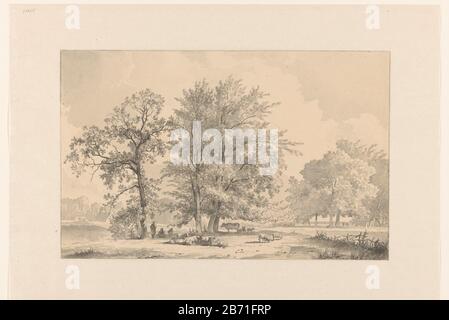 Landschap traf Herder en Vee onder Grote bomen Landschaft mit Hirten und Rindern unter großen Bäumen Objektart: Zeichnung Objektnummer: RP-T-FM 125 Hersteller: Künstler: James de Rijk Datum: 16-1882 Physische Merkmale: Pinsel in grauem, schwarzem Kreidematerial: Papierkreidetechnik: Pinselgröße: H 250 mm × W 392 mm Motiv: Landschaften in der gemäßigten Zone und Stockfoto