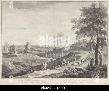 Landschap traf Herdern en Pelgrims Canto la sbarra il Guardian ristor () (Titel op object) EINE weite Landschaft mit Hirten. Im Vordergrund zwei Pilger im Gebet. Rechts, ein Mann zu Pferd. Unten rechts nummeriert: A. Nr. 7. Hersteller : Druckhersteller Giuliano Giampiccoli (unter Denkmalschutz) zum Gemälde: Marco Ricci (unter Denkmalschutz stehendes Gebäude) Verleger Joseph Wagner (unter Denkmalschutz stehendes Gebäude) Verkäufer: Joseph Wagner (unter Denkmalschutz) Ort Herstellung: Druckmaschine Italien zum Malen : Italien Verleger: Venedig Verkäufer: Venedig Datum: 1708 - 1759 Physikalische Merkmale: Ätzmaterial: Papiertechnik: Ätzmaß Stockfoto