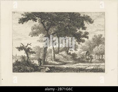 Landschap met huifkar Waterlandschappen (serietitel) Landschaft mit Kutschen Wasserspapes (Serientitel) Objektart: Druck Seriennummer: 6 / 7Objectnummer: RP-P-1879-A 3503 Aufschriften / Marken: Sammlerzeichen, Verso, gestempelt: Lugt 2228 Hersteller: Druckerhersteller Pieter Casper Christ (Arnhem) Herstellungsort: CA. 1860 - ca. 1870 Physikalische Merkmale: Ätzmaterial: Papiertechnik: Ätzmaße: Plattenkante: H 80 mm × W 120 mm Motiv: Landschaften in der gemäßigten Zone Stockfoto