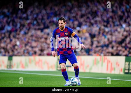 Barcelona - 7. März: Lionel Messi spielt beim Spiel der La Liga zwischen dem FC Barcelona und Real Liedad de Futbol im Camp Nou Stadium am 7. März 2020 i. Stockfoto