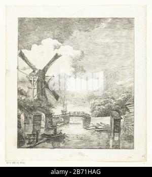 Landschap met molen aan Water Landscape mit Windmühle Wasserobjekt Typ: Bild Artikelnummer: RP-P-1885-A-8325Catalogusreferentie: Collection Rijksmuseum 2 (2) Hinweis: Nicht beschrieben, zwei Zustände gibt es in RMA-Aufschriften / Marken: Sammlermarke, Verso unten rechts, gestempelt: Lugt 2228 Hersteller: Druckerhersteller Albertus Brondgeats: Herstellung: Niederlande Datum: Herstellung: Herstellung: 1796 - 1849 Physikalische Merkmale: Ätzung und Bürste in grauem Material: Papiertechnik: Ätzung / Bürstenabmessungen: Plattenkante: H 255 mm × W 231 mm Betreff: Windmühle in Landschaftswindmühle Stockfoto