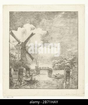 Landschap met molen aan Water Landscape with Windmühle Water Object type: Picture Item Number: RP-P-1878-A-688Catalogusreferentie: Collection Rijksmuseum 1 (2) Hinweis: Nicht beschrieben, existieren zwei Zustände in RMA-Aufschriften / Marken: Collector's Mark, verso Bottom Center, gestempelt: Lugt 2228 Hersteller: Printmaker Albertus Brondgeats Herstellungsdatum: Niederlande: Plaestat 1796 - 1849 Physikalische Merkmale: Ätzmaterial: Papiertechnik: Ätzmaße: Plattenkante: H 255 mm × W 230 mm Betreff: Windmühle in Landschaftswindmühle Stockfoto