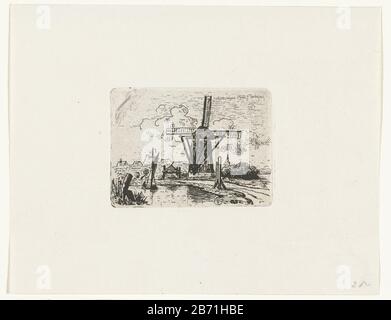 Landschap met molen aan Water Landscape mit Windmühle Wasser Objekttyp: Bild Artikelnummer: RP-P-BI 744Catalogusreferentie: Sammlung Rijksmuseum 2 (2) Hinweis: In der Literatur nicht erwähnt, zwei Zustände in Sammlung RMA-Aufschriften / Marken: Sammlermarke, Verso Zentrum, gestempelt: Lugt 2228 Hersteller: Druckmaschine: J. van der Beek (auf dem Objekt angegeben) Datum: 1850 - 1860 Physikalische Eigenschaften: Ätzmaterial: Papiertechnik: Ätzmaße: Plattenkante: H 55 mm × b 76 mmToelichtDit Bilderrahmen scheint rechte Ecke signiert zu sein, aber der Name ist schwer lesbar und scheint zu sein Stockfoto