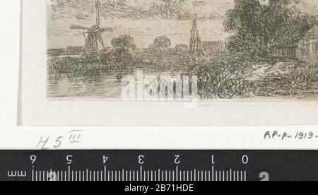 Landschap traf molen en Kerk Landschaft mit Mühle und Kirche Immobilientyp: Bild Artikelnummer: RP-P-1909-6354Katalogusreferentie: Hippert & Linnig 5-3 (3) Markierungen / Marken: Sammlermarke, Verso, gestempelt: Lugt 2228 Sammlermarke, Verso, gestempelt: Lugt 1484 Hersteller: Hendrik Herjhujhujskelhersteller (Jan) Utrechter Datum: 1823 - 1883 Physikalische Merkmale: Radierung auf Chine-Collé-Material: Papier-Chine-Collé-Technik: Ätzmaße: Plattenkante: H 41 mm × W 81 mmToelichtingCollectie de la Faille Thema: Windmühlenkirche ( außen) Fluss Stockfoto