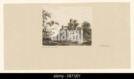 Landschap met ruïne en drie figuren met een hondPaysages gravé d'aprés des tableaux originales (serietitel)Landschappen naar schilderijen (serietitel) Objektart : prente Objectnummer: RP-P-ob-53.481 Inschriften-Sammler: Sammlermarke, verso, mount, Joseph nageleld: Johann Benjamin nageld-Hersteller: Johann van Schaupeld: Johann 240 Objekt 1739 - 1804 Physikalisches Kenmerken: ETS-Material: Papier Techniek: Etsen Abmessungen: Zopf: H 138 mm × b 176 mm Betreff: Landschaft mit Rüsshund Stockfoto