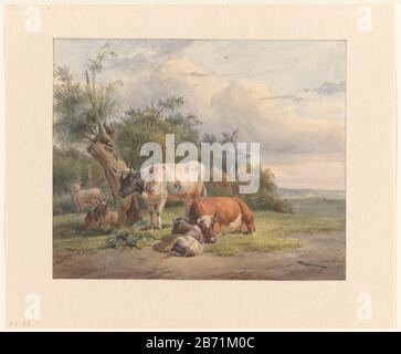 Landschap met vee bij een Boom Landschaft mit Rindern in einem Baumobjekttyp: Zeichnung Aquarell Artikelnummer: RP-T-FM-5 (R) Hersteller Schöpfer: Künstler Simon van den Berg Datum: 1822 - 1891 Physische Merkmale: Bleistift, Pinsel in Farben in Aquarellmaterialien: Bleistift Aquarelltechnik: Pinselmaße: H 287 mm × W 351 mm Betreff: Rind Stockfoto