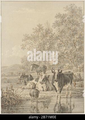 Landschap traf Vee bij het Water Landscape mit Rindern im Wasser-Objekttyp: Zeichnung Objektnummer: RP-T-1910-46 Hersteller: Zeichner: Pieter de Goeje dating: 1789 - 1859 Physikalische Merkmale: Stift in Braun, Pinsel in grauem Material: Papier-Ink-Technik: Stift-/Pinselmaße: H 233 mm × W 173 mm Betreff: Rind Stockfoto