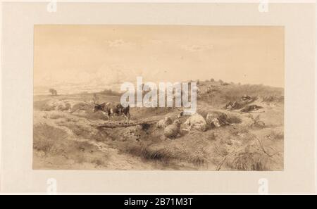 Landschap traf Vee en rustende Herder Landschaft mit Rindern, und ruhende Hirtengegenständen Typ: Zeichnung Objektnummer: RP-T-1892-A-2609 Hersteller: Zeichner: Johan Daniel Cool Mandat: 1850er Physikalische Eigenschaften: Bürste in braunem Material: Papiertechnik: Pinsel / Krabbenabmessungen: H 272 mm b × 470 mm Betreff: Herde, Herde Stockfoto