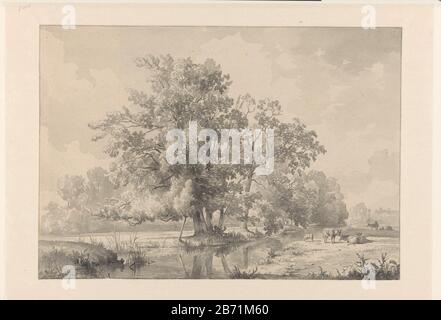 Landschap met Vee Querformat mit Vee Objekttyp : Zeichnung Objektnummer: RP-T-FM 123 Hersteller: Künstler: James de Rijk Datum: 173-1882 Physische Merkmale: Pinsel in grauem, schwarzem Kreidematerial: Papierkreidetechnik: Pinselmaße: H 341 mm × b 488 mm Betreff: Landschaften in der gemäßigten Zone und Stockfoto