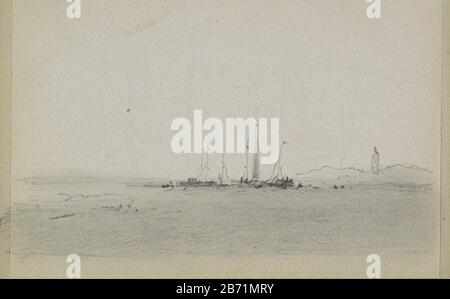 Landschap traf Wasser in Der zeilschepen Landschaft mit Wasser und Segelobjekt Typ: Skizzenblatt Artikelnummer: RP-T 1996-11-12 (F) Beschreibung: Landschaft mit Wasser, möglicherweise Meer oder Fluss. Im Wassersegeln. In der Ferne ein Turm. Blatt 12 verso aus einem Skizzenbuch mit 58 bladen. Hersteller: Zeichner: Adrianus Evers Herstellung: Niederlande Datum: CA. 18-1897 Physische Eigenschaften: Bleistift, Gedoezeld Material: Papierbleistift-Technik: Doezelen Subject: Segelschiff, Segelbootlandschaften mit Wasser, Wasserkapern, Seescape (in der gemäßigten Zone) Tower (oder h Stockfoto