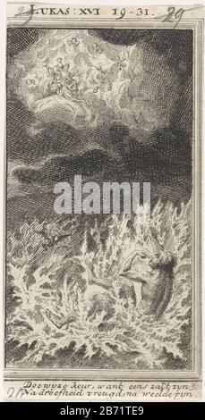 Lazarus in Abrahams schoot en de rijke man in de hel Lazarus in Abrahams Bosum und der reiche Mann in hel Objekttyp: Abbildung Artikelnummer: RP-P-1896-A 19368-2798 Aufschriften / Marken: Sammlermarke, Verso, gestempelt: Lugt 2228 Hersteller: Zu drucken von Jan Luyken Druckautor: Anonymer Ort Herstellung: Amsterdam Datum: 1712 Physikalische Merkmale: Ätzmaterial: Papiertechnik: Ätzmaße: Blatt: H 135 mm × W 69 mmToelichtKopie Illustration für: Luyken, Jan Bybel Druck. Amsterdam: Pieter Arensz. II (wed.) Und Cornelis Van der Sys, 1712, S. 29. Betrifft: Der reiche Mann (Dives) Stockfoto