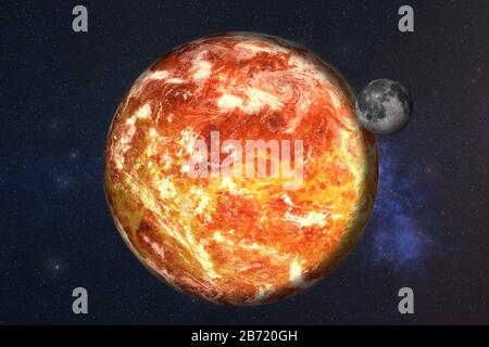 High Detail Fiction Red Surface Planet mit weißer Atmosphäre isoliert. Erdplanet Eraly mit Mond. Elemente dieses Bildes, das von der NASA eingerichtet wurde. Stockfoto