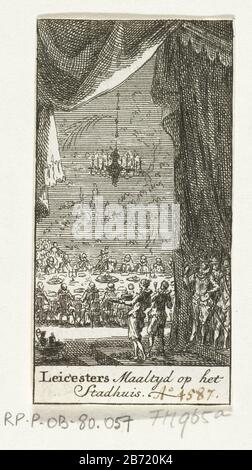 Leicesters maaltijd op het stadhuis te Amsterdam, 1587 Leicesters Maaltyd op het Stadhuis (titel op object) Mahlzeit des Earls of Leicester in der City Hall in Amsterdam Wo: Bürgermeister P.C. Boom-Stopp von Leicester frustriert City, 4. Oktober 1587. Hersteller : Druckerhersteller Simon Fokke Herstellung: Nordniederland Datum: 1722 - 1704 Physikalische Merkmale: Ätzmaterial: Papiertechnik: Ätzmaße: Blatt: H 80 mm × W 41 mmToelichtingIllustratie für Almanakje. Betrifft: Festessen, Festessen, Bankett achtzig Jahre Krieg, Wenn: 1587-10-04 - 1587-10-04 Stockfoto