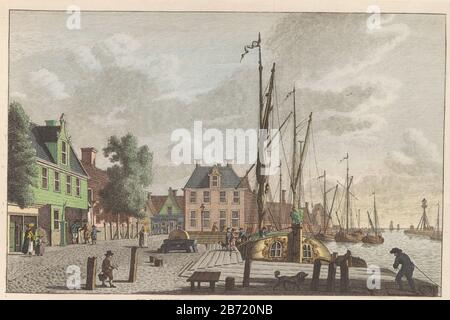 Gezicht in de Haven van Lemmer in de richting van het baken genaamd 'te grote lantaarn', ca. Um das Jahr 1790 Onderdeel van een plaatwerk uit ca. 1824-1825 trafen sich 74 (ongenummerde) Platten van de belangrijkste topografischen gezelten en versilling zeden en gewoonten in het Verenigd Koninkrijk der Nederlanden. Hersteller : Hersteller: Carel Frederik Bendorp (i)naar tekening van: Jan Bulthuisuitgever: Evert Maaskamp (vermeld op object)Plaats Herstellung: Prentmaker: Nederlanduitgever: Amsterdam dating: 1.802 de/von 1.80-18325 Physikalische Kenmerken: ETS en Gravure, met de Hand Kleurd Material: Papur Stockfoto