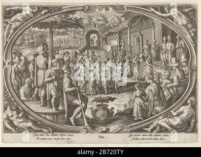 Lente Ver (titel op object) De vier seizoenen (serietitel) Central in einer Kartusche stellt ein fest im Freien dar. In einem großen Garten tanzen und musizieren Menschen. Im Hintergrund wird ein Spiel gespielt. Der Druck hat eine lateinische Bildunterschrift und ist Teil einer Serie über die vier Jaargetijden. Hersteller: Druckmaschine: Philips Gall zum Entwerfen: Stradanus (denkmalgeschütztes Gebäude) Herausgeber: Philip Galle (denkmalgeschütztes Eigentum) Herstellung: Druckmaschine: Antwerpen zum Entwerfen: Florence Herausgeber: Antwerpen dating: CA. 1578 - ca. 1582 Physikalische Merkmale: Fahrzeugmaterial: Papiertechnik: Engraa (Druckverfahren) Abmessungen: Platte Stockfoto