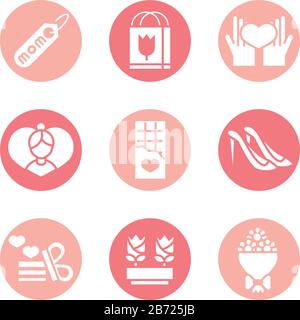 Mothers Day, Celebration Party Event Icons setzen den Blockstil der Vektordarstellung Stock Vektor