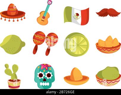 Cinco de Mayo Decoration Event mexikanische Symbole setzen Vektorgrafiken Stock Vektor
