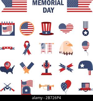 Memorial Day american National Celebration Icons setzen Vector Illustration Flat Style Icon Stock Vektor