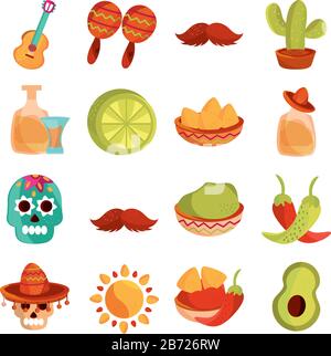 Cinco de Mayo Decoration Event mexikanische Symbole setzen Vektorgrafiken Stock Vektor