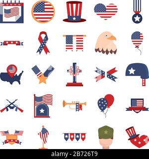 Memorial Day american National Celebration Icons setzen Vector Illustration Flat Style Icon Stock Vektor