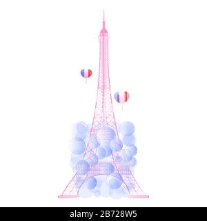 Der Eiffelturm und die Luftballons. Vektorgrafiken auf weißem Hintergrund. Stock Vektor