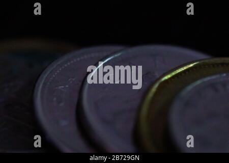 Ein Makrofoto von kanadischen Münzen Stockfoto