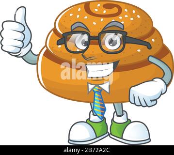 Kanelbulle erfolgreiches Cartoon-Design Mit Brille und Krawatte Stock Vektor