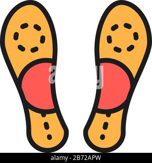 Orthopädische Einlegesohlen, flaches Farbsymbol auf dem flachen Fuß. Stock Vektor