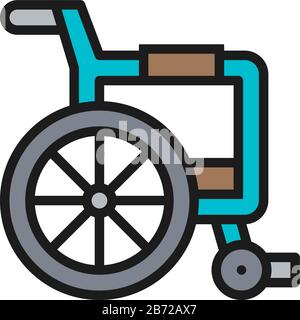 Rollstuhlwagen, Symbol für flache Rollstuhllinien. Stock Vektor