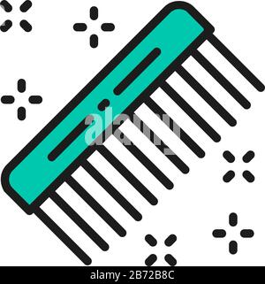 Haarkamm, Friseurbürste, frisierwerkzeug mit flacher Farblinie. Stock Vektor