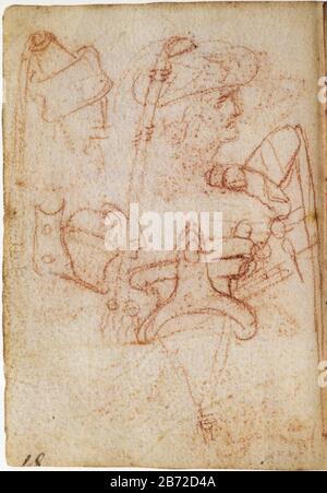 Leonardo da Vinci. Zeichnungen von Hüten, Bändern und anderen Gegenständen für Maskerade-Kostüme. Details. 1493-1496 Stockfoto