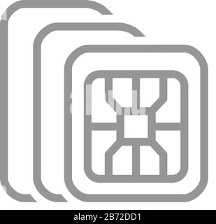 Zeilensymbol für verschiedene SIM-Kartentypen. Normal, Micro, Nano - Telefonkartensymbol Stock Vektor