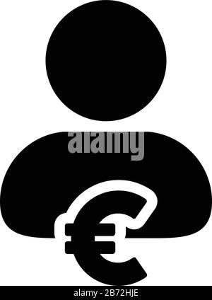 Währung Symbol Vektor männliche Benutzer Person Profil Avatar mit Euro Geld Symbol für Bank-und Finanzgeschäft in flacher Farbe Glyph Piktogramm Stock Vektor