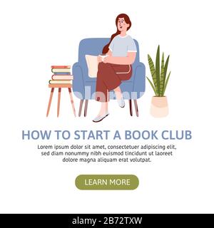 Buchclub Landing Page Design. Buchliebhaber, Leseclub, Bibliothek Stock Vektor