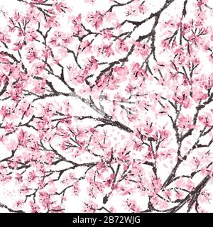 Sakura Japan cherry Zweig mit blühenden Blumen Vector Illustration. Stock Vektor