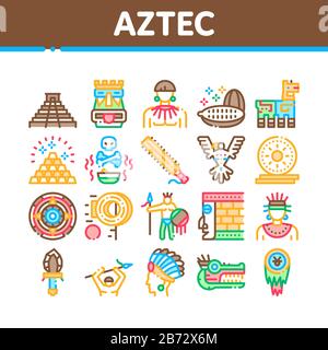 Die Symbole Der Aztec Civilization Collection Setzen Den Vektor Stock Vektor