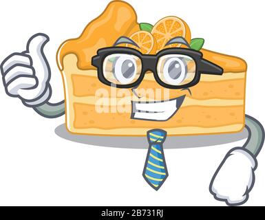 Käsekuchen orangefarbene Cartoon-Figur Des Geschäftsmannes mit Brille und Krawatte Stock Vektor