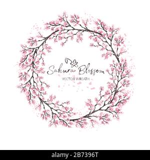 Sakura Japan cherry Zweig mit blühenden Blumen Abbildung. Stock Vektor