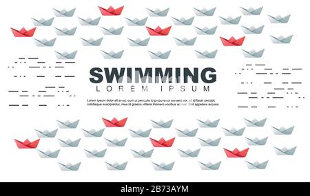 Papier Schwimmboote Rot und Weiß Werbeflyer Konzept Design flache Vektorgrafiken auf weißem Hintergrund. Stock Vektor