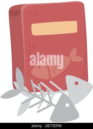 Katzen machen mich glücklich, Fischgräten und Lebensmittelbox PET Cartoon Vektor-Illustration Stock Vektor