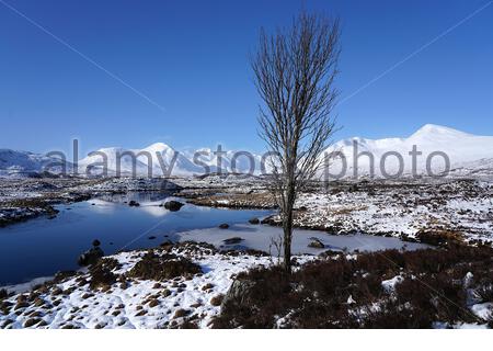 Glencoe und Rannoch Moor, Schottland, Großbritannien. März 2020. Sonne und Schnee in den schottischen Highlands, dem Blackmount Ridge und dem Rannoch Moorgebiet waren hier betroffen. Credit: Craig Brown/Alamy Live News Stockfoto