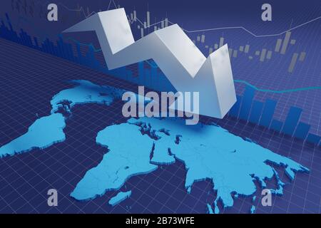 Finanzkrisendiagramm - 3D-Darstellung Stockfoto