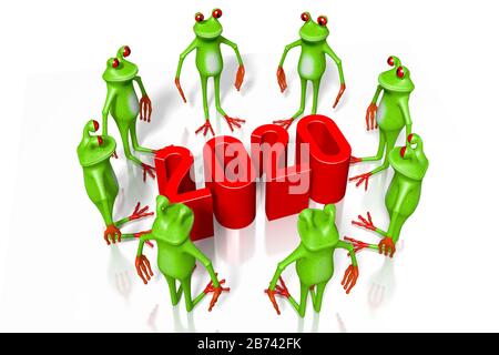 2020-Konzept, Frogs - 3D-Rendering Stockfoto