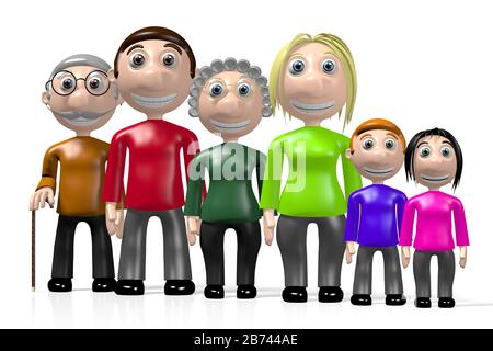 3D-Familie mit mehreren Generationen Stockfoto