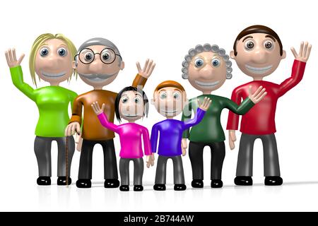 3D-Familienflechtung mit mehreren Generationen Stockfoto