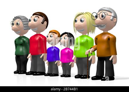 3D-Familie mit mehreren Generationen Stockfoto