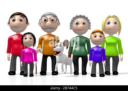 3D-Familie mit mehreren Generationen Stockfoto