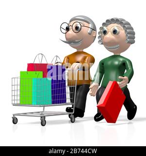 3D Großeltern/Senioren - Einkaufskonzept Stockfoto