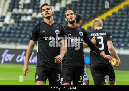 Andre SILVA (links, F) und Goncalo PACIENCIA (F) sind enttäuscht, enttäuscht, Enttäuschung, Enttäuschung, traurig, frustriert, frustriert, frustriert, Halbfigur, Fußball Europa League, Runde 16, Eintracht Frankfurt (F) - FC Basel (Basel) 0:3, am 12. März 2020 in Frankfurt/Deutschland. Weltweite Verwendung Stockfoto